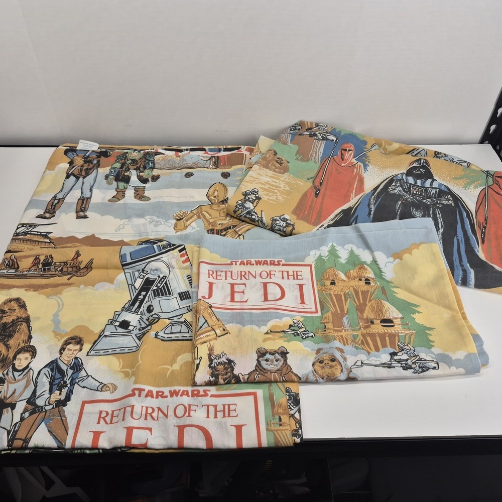 Vintage 1983 Star Wars Return Of The Jedi Movie Twin Flat Bed Sheet Set Collect